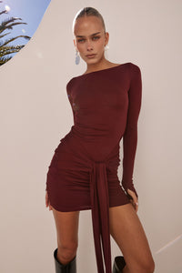 PETRA SLEEVED MINI DRESS - WINE