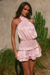 POPPY HIGH NECK RUFFLE MINI DRESS - PETAL
