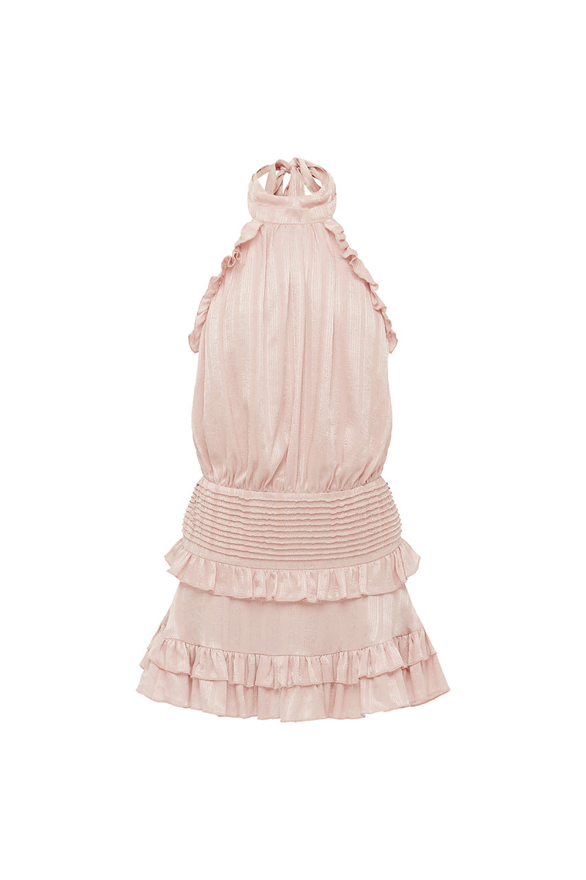 POPPY HIGH NECK RUFFLE MINI DRESS - PETAL