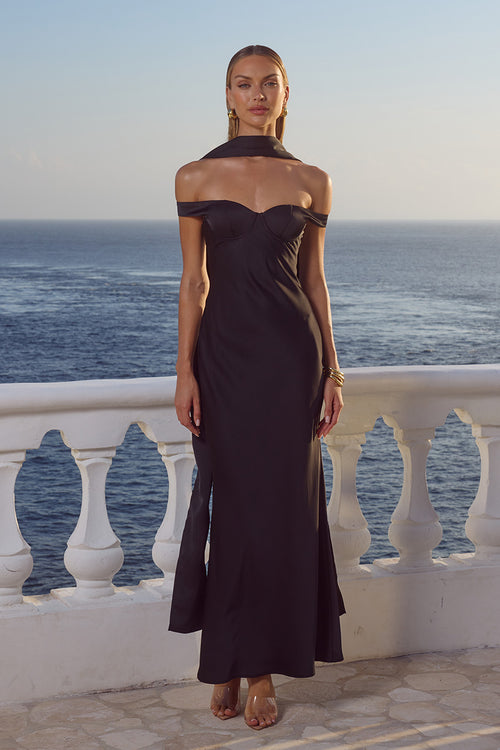 RAPHAELLA OFF SHOULDER MAXI DRESS - NOIR