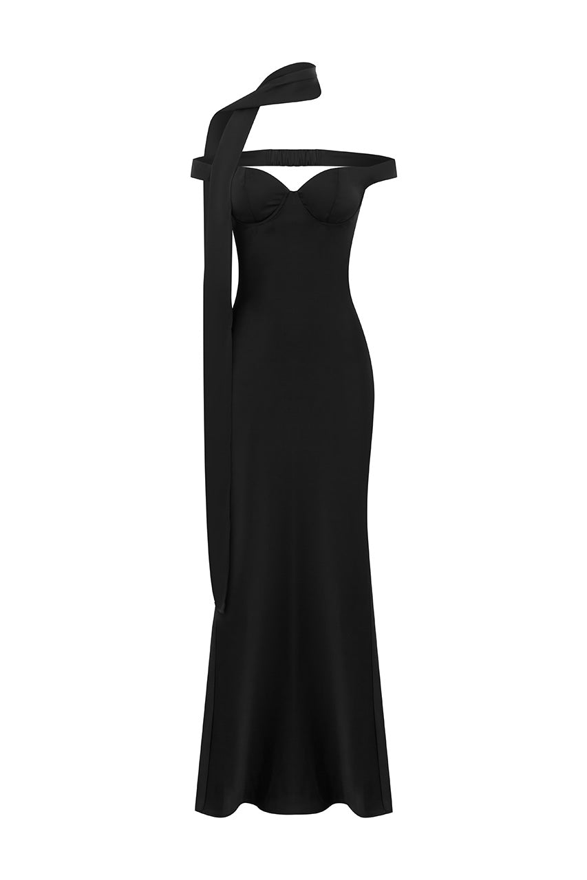 RAPHAELLA OFF SHOULDER MAXI DRESS - NOIR