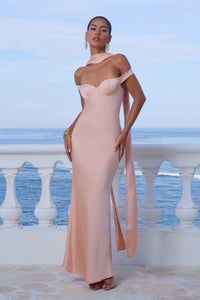 RAPHAELLA OFF SHOULDER MAXI DRESS - PEACH