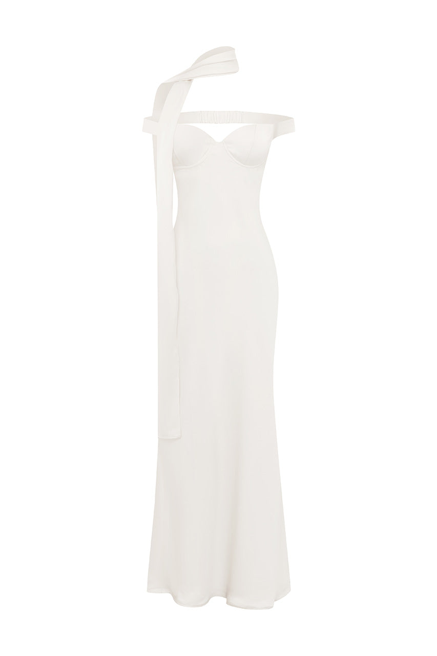 RAPHAELLA OFF SHOULDER MAXI DRESS - PEARL