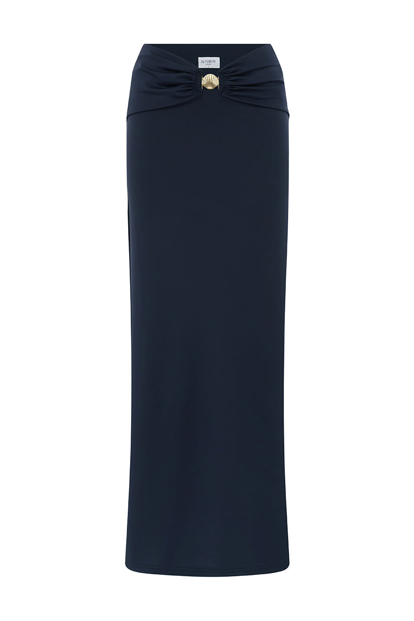REMINA LOW WAIST RUCHED MAXI SKIRT - NAVY