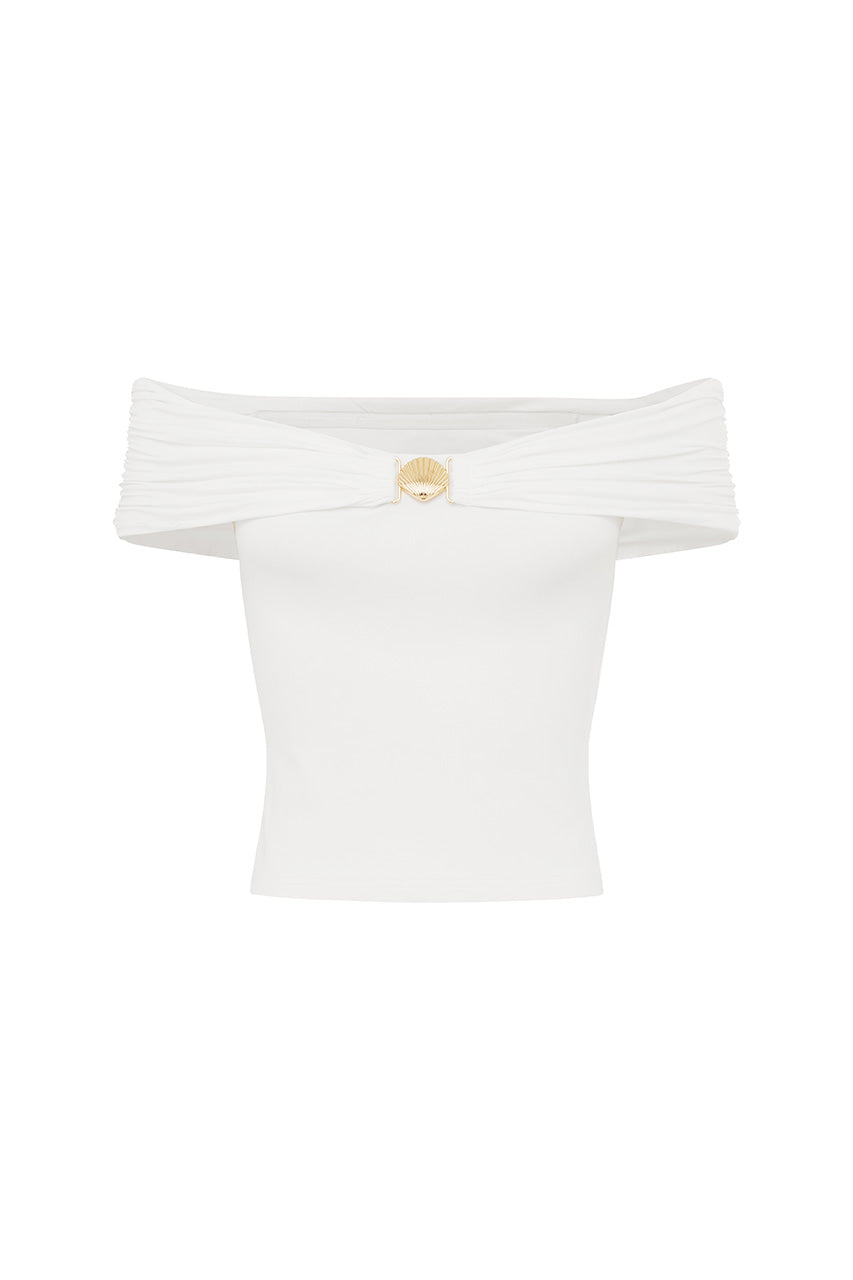 REMINA RUCHED OFF SHOULDER TOP - WHITE
