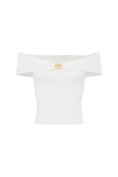 REMINA RUCHED OFF SHOULDER TOP - WHITE