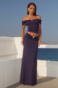 REMINA RUCHED OFF SHOULDER TOP - NAVY