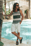 ALCHA TANK - KHAKI/WHITE STRIPE