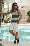 ALCHA TANK - KHAKI/WHITE STRIPE