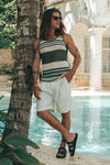 ALCHA TANK - KHAKI/WHITE STRIPE