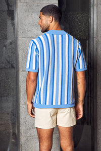 RICCARDO KNIT TOP - BLUE/SAND STRIPE