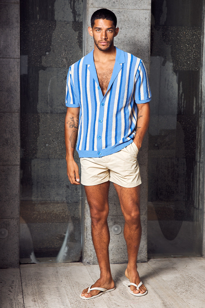 RICCARDO KNIT TOP - BLUE/SAND STRIPE