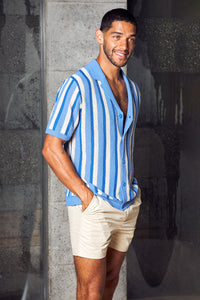 RICCARDO KNIT TOP - BLUE/SAND STRIPE