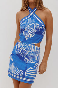 RILEIGH HALTER CUT OUT MINI DRESS - SHELLIE BLUE