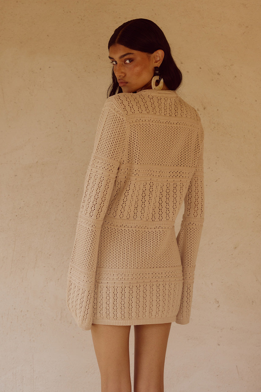 RILEY SLEEVED KNIT TOP - SAND