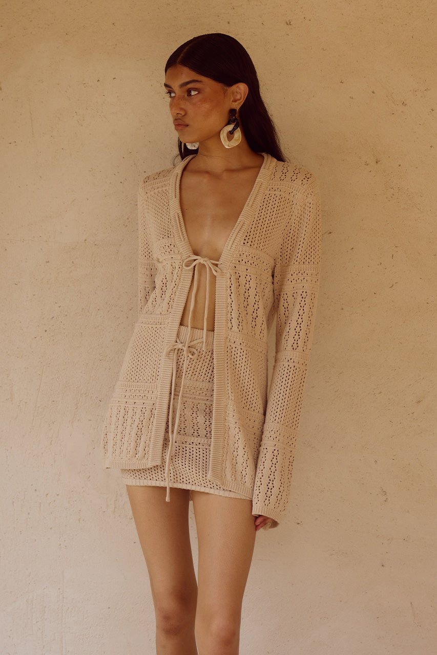 RILEY SLEEVED KNIT TOP - SAND