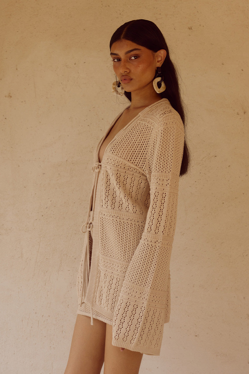 RILEY SLEEVED KNIT TOP - SAND