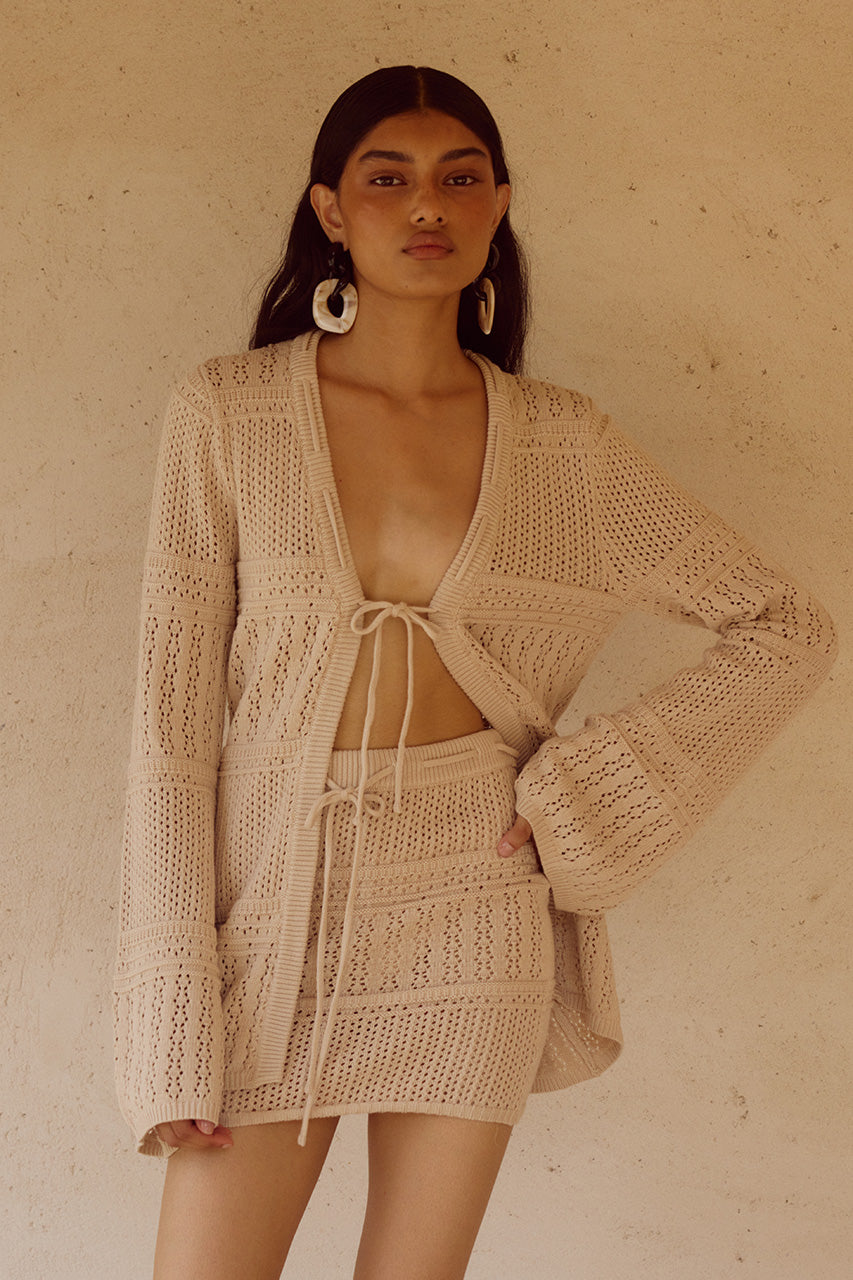 RILEY KNIT MINI SKIRT - SAND