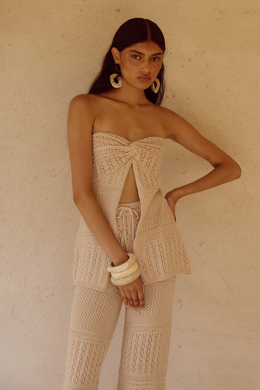 RILEY STRAPLESS KNIT TOP - SAND