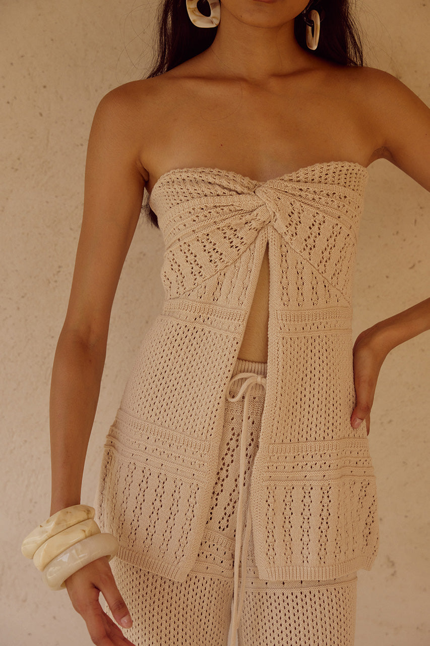 RILEY STRAPLESS KNIT TOP - SAND