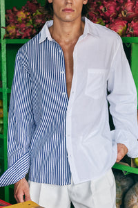 ROMEO LONG SLEEVE SHIRT - NAVY STRIPE/WHITE