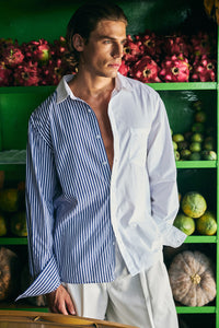 ROMEO LONG SLEEVE SHIRT - NAVY STRIPE/WHITE