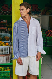 ROMEO LONG SLEEVE SHIRT - NAVY STRIPE/WHITE