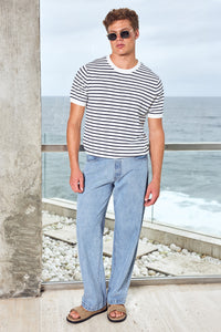 RONAN SHORT SLEEVE KNIT TOP - NAVY/WHITE STRIPE