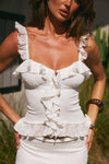ROXELLE RUFFLE SPLIT FRONT TOP - WHITE