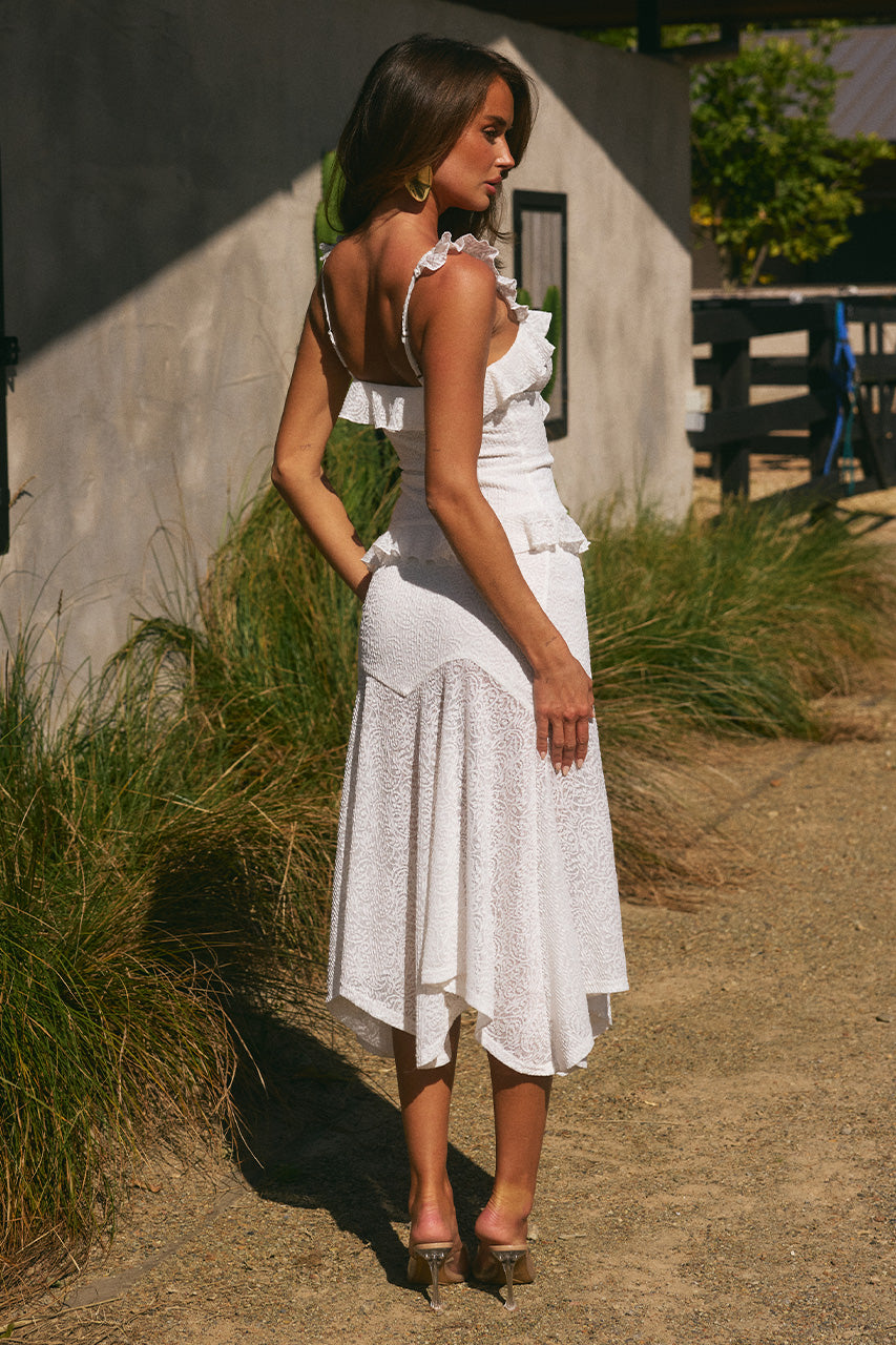 ROXELLE HANDKERCHIEF MIDI SKIRT - WHITE