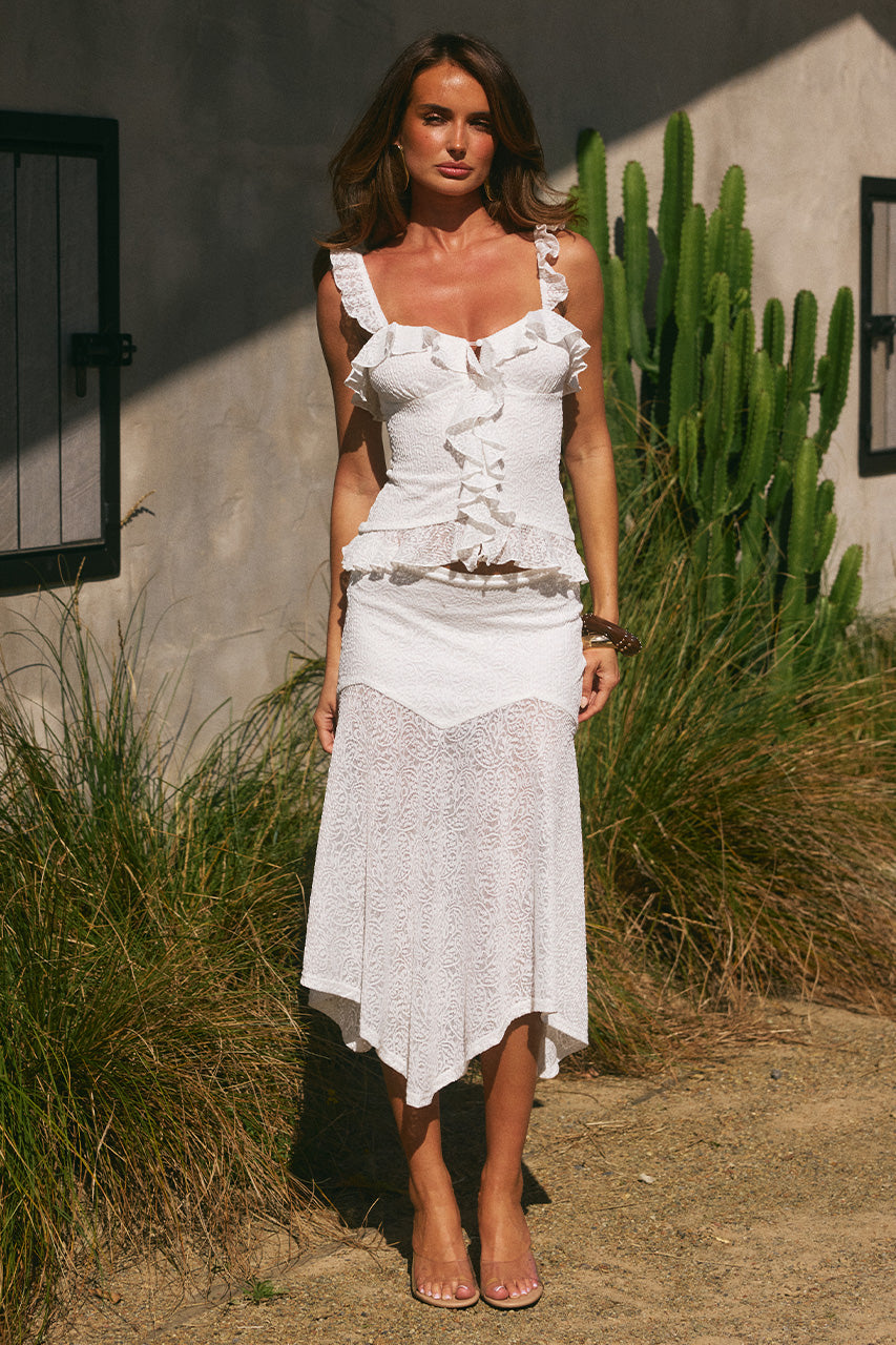 ROXELLE HANDKERCHIEF MIDI SKIRT - WHITE