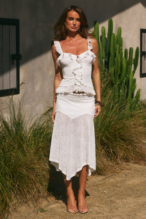 ROXELLE HANDKERCHIEF MIDI SKIRT - WHITE