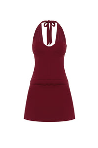SABRINE HALTER CORSET MINI DRESS - CHERRY