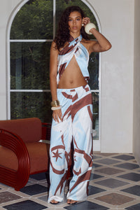 KAELI ELASTICATED PALAZZO PANT - RINA BLUE
