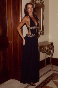 SAFINO HALTER LOW PLUNGE MAXI DRESS - BLACK