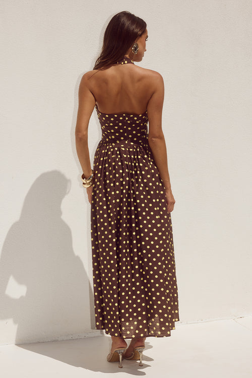 SAMMI HALTER MIDI DRESS - CHOC/LEMON POLKA