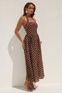 SAMMI HALTER MIDI DRESS - CHOC/LEMON POLKA