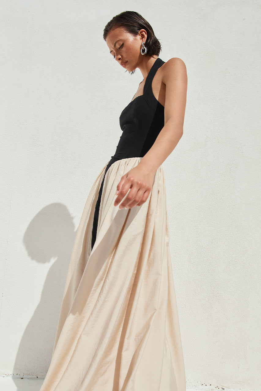 SAMMI MIDI DRESS - BLACK/CREAM