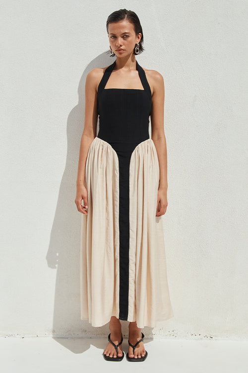 SAMMI MIDI DRESS - BLACK/CREAM