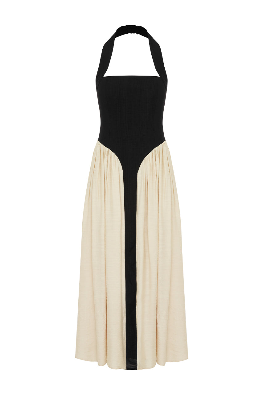 SAMMI MIDI DRESS - BLACK/CREAM