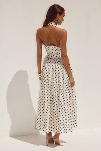 SAMMI HALTER MIDI DRESS - CREAM/BLACK POLKA