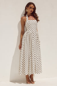 SAMMI HALTER MIDI DRESS - CREAM/BLACK POLKA