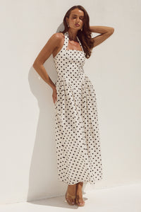 SAMMI HALTER MIDI DRESS - CREAM/BLACK POLKA