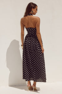 SAMMI HALTER MIDI DRESS - BLACK/WHITE POLKA