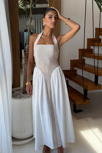 SAMMI MIDI DRESS - SAND/WHITE
