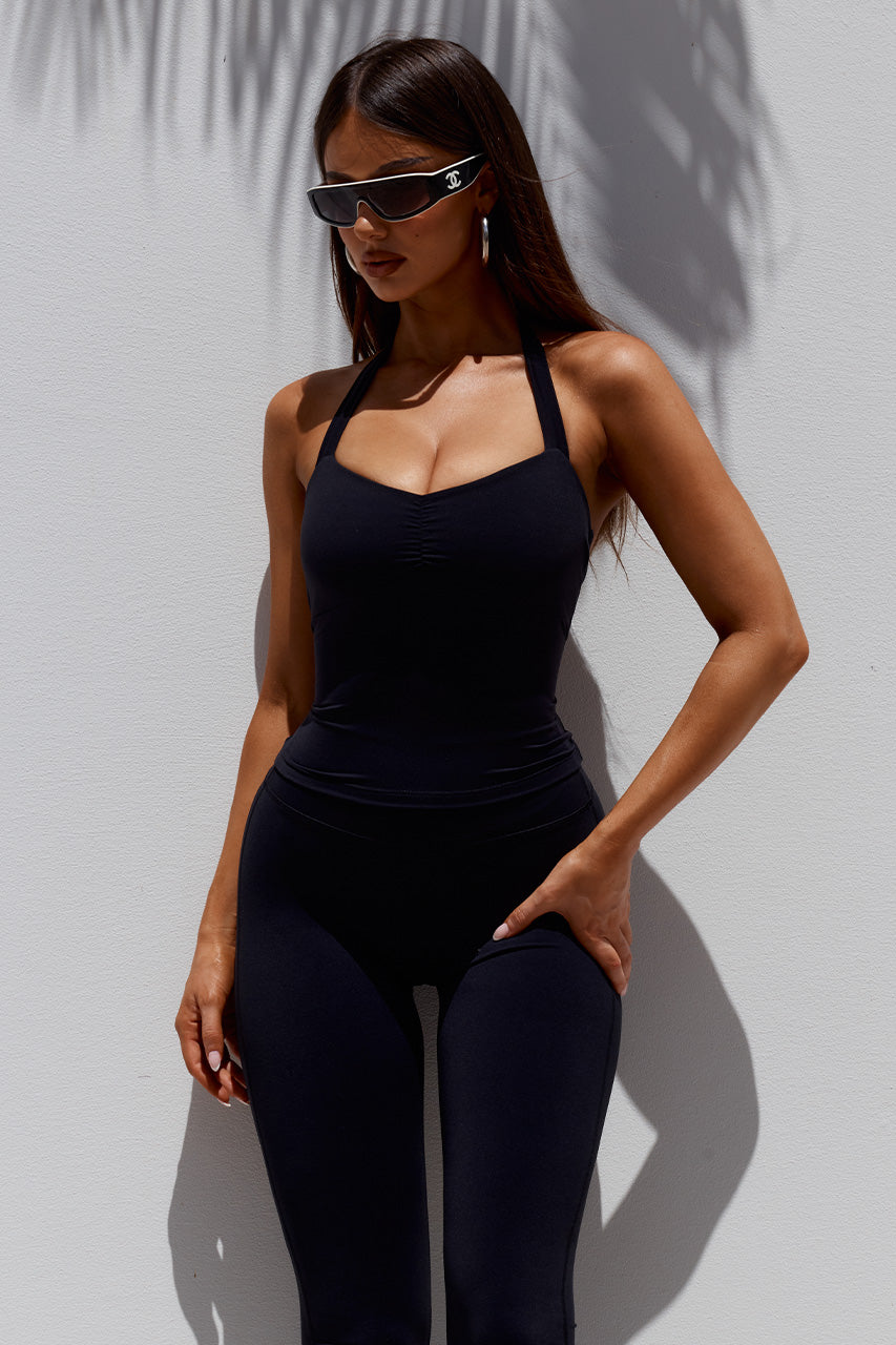 SAMMY BACKLESS HALTER TOP - BLACK
