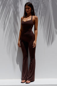 KIARA HIGH RISE FLARED LEGGINGS - CHOCOLATE