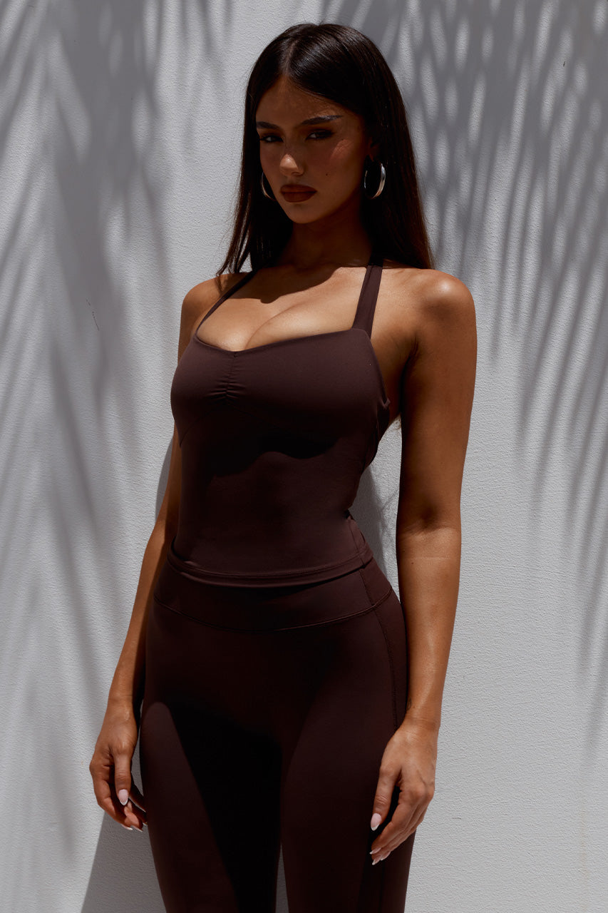 SAMMY BACKLESS HALTER TOP - CHOCOLATE