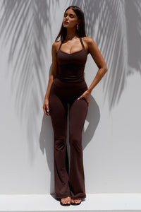 KIARA HIGH RISE FLARED LEGGINGS - CHOCOLATE