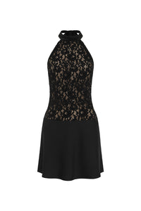 SENNA HALTER OPEN BACK MINI DRESS - BLACK